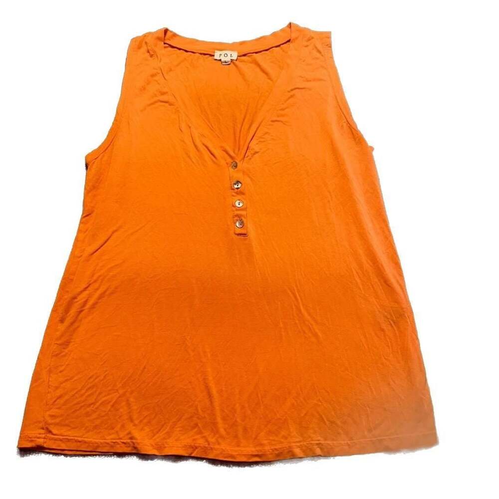 POL Vibrant Orange Henley V-Neck Button Down Sleeveless Tank Top Size L Boho